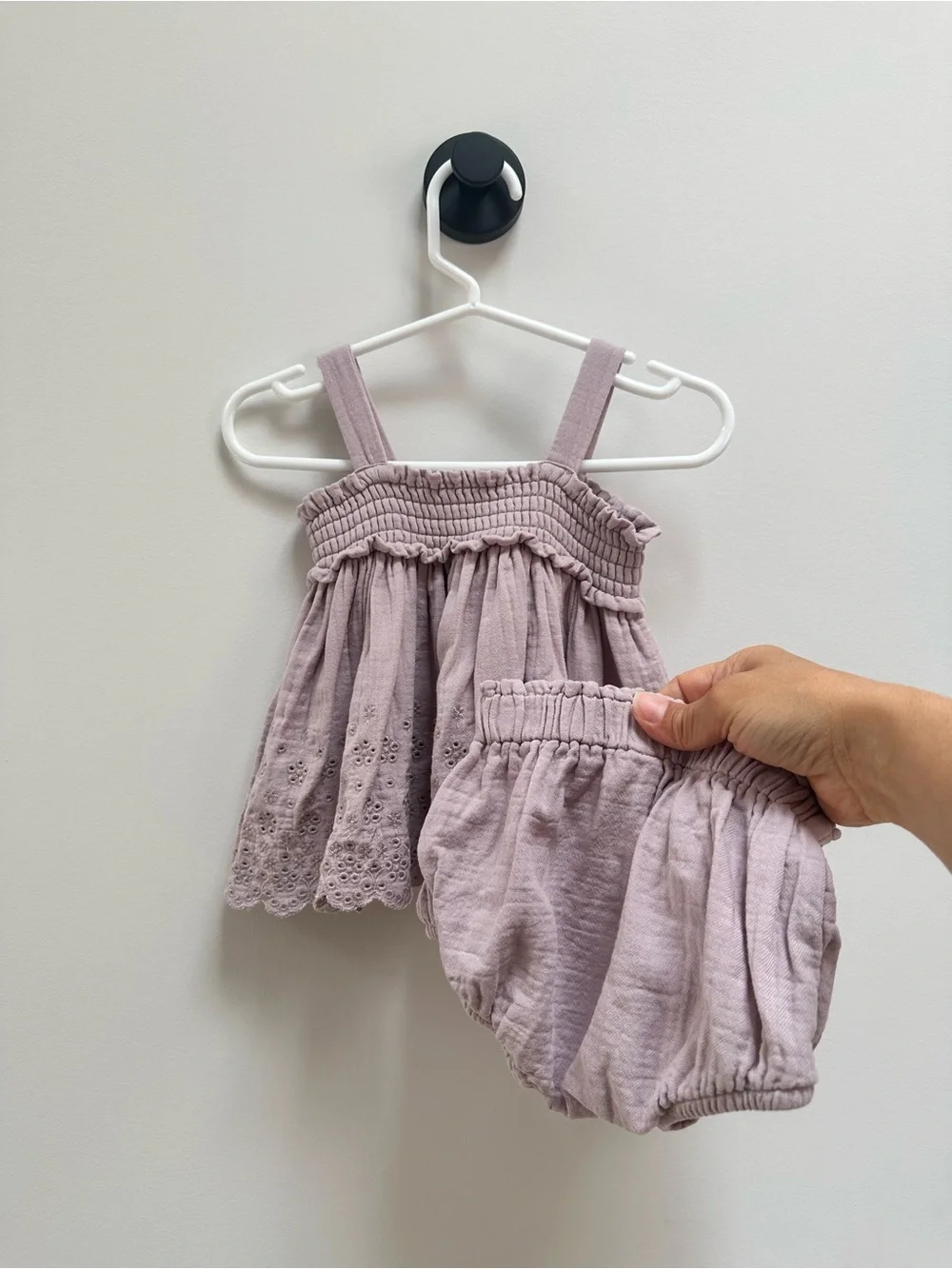 Quincy Mae Mauve/Pale Purple Eyelet Top & Bloomers Set, baby 3-6 months